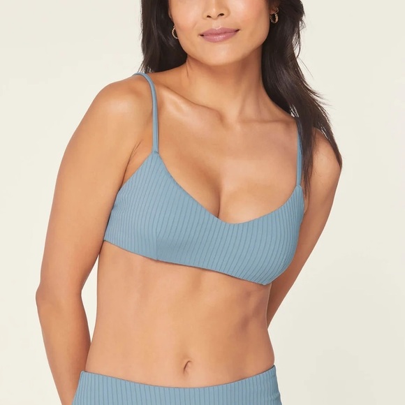 Andie - Blue Molokai Ribbed Bikini Top - Picture 1 of 6